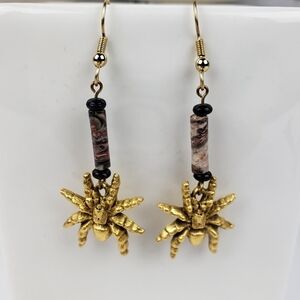 Smithsonian Danforth Pewter Spider Earrings Natural Stone Academia Fairycore